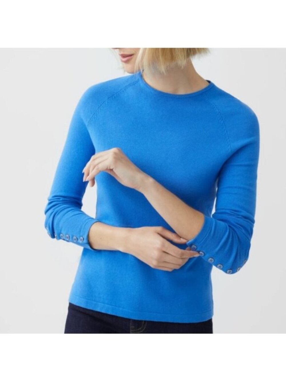 J Mclaughlin Jamey Jewel Button Cuff Crew Neck Long Sleeve Sweater